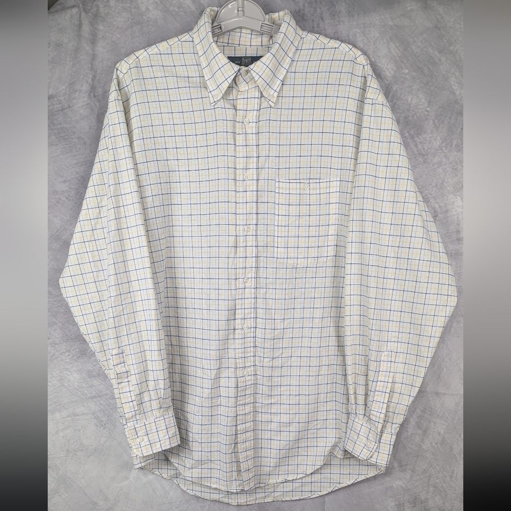 Orvis Size Large Button Down Shirt Plaid Yellow/Navy/White